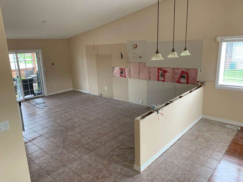 Kitchen flooring tile work for a home in Welland, Ontario